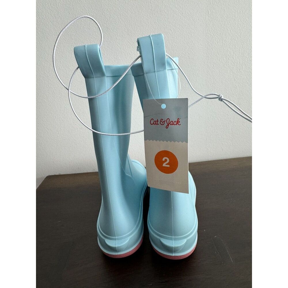Cat & Jack Girls Youth Shoes 2 Blue Andy Slip-On Waterproof Rain Boots new NWT - Picture 3 of 3
